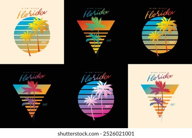 Original vector illustration in vintage style. Retro sunset collection. T-shirt design, design element. Hand drawn, not AI