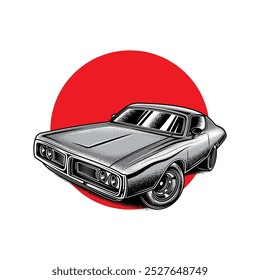 Original vector illustration in vintage style. An old custom car. T-shirt design. Hand drawn, not AI