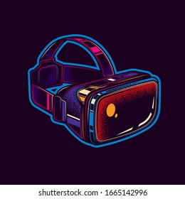  Ilustración vectorial original. Gafas de realidad virtual al estilo neón.