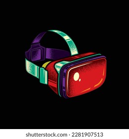 Original vector illustration. Virtual reality glasses in neon style. T-shirt design, design element.