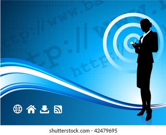 Original Vector Illustration: Wireless internet background with modern businesswoman File is AI8 compatible