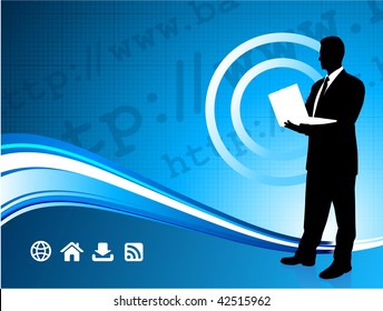 Original Vector Illustration: Wireless internet background with modern businessman File is AI8 compatible