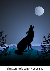 Original Vector Illustration: wolf howling at the moon on night background AI8 compatible