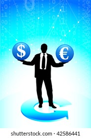 Original Vector Illustration: Young business man with currency symbols AI8 compatible