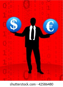 Original Vector Illustration: Young business man with currency symbols AI8 compatible