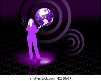 Original Vector Illustration: Young business woman global communication concept AI8 compatible