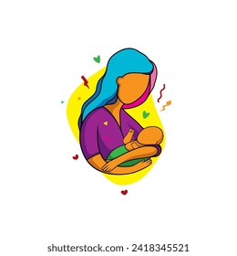 Original vector illustration. A young mother with a newborn baby. Hand drawn, not AI