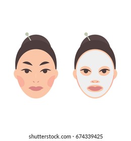 Original vector image. Instructions for applying a cosmetic mask. A pretty woman's face. Universal use.
