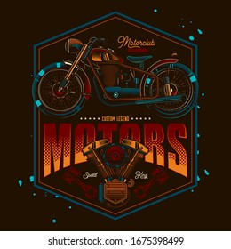 Original vector label in retro style. American motorcycle custom made.