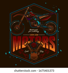 Original vector label in retro style. Motorcycle for motocross.
