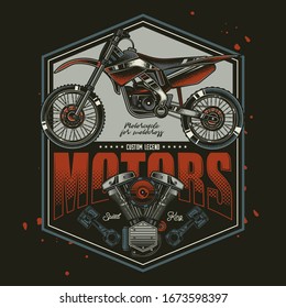 Original vector label in vintage style. Motorcycle for motocross.