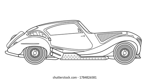 Original Vector de línea de arte, diseño conceptual. Ilustración del esbozo del contorno negro del vehículo aislada en el fondo blanco. Accionar sin relleno. Dibujo de la cortadora. Icono blanco-negro.