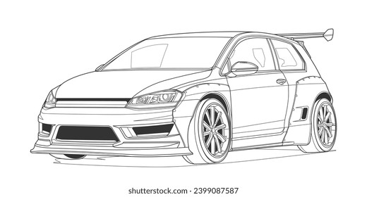 Original Vector line art car, concept design. Vehicle black contour outline sketch illustration isolated on white background. Stroke without fill. Cower drawing. Black-white icon.