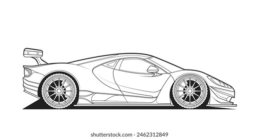 Original Vector line art car, concept design. Vehicle black contour outline sketch illustration isolated on white background. Stroke without fill. Cower drawing. Black-white icon.