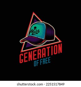 Original vector logo. Stylish baseball cap on the background of a text composition. T-shirt design