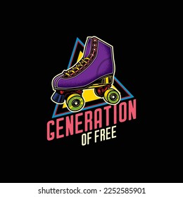 Original vector logo in vintage style. Vintage roller skates. T-shirt design, design element.
