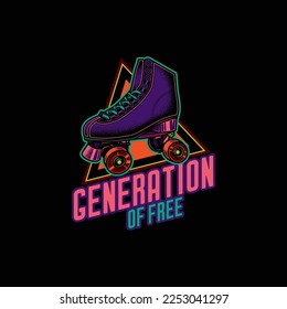 Original vector logo in vintage style. Vintage roller skates. T-shirt design, design element.