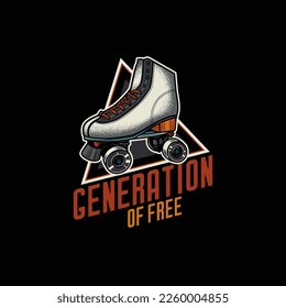 Original vector logo in vintage style. Vintage roller skates. T-shirt design, design element.