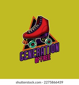Original vector logo in vintage style. Vintage roller skates. T-shirt design, design element.