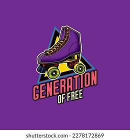 Original vector logo in vintage style. Vintage roller skates. T-shirt design, design element.