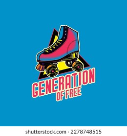 Original vector logo in vintage style. Vintage roller skates. T-shirt design, design element.