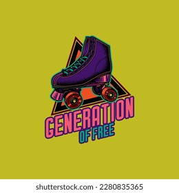 Original vector logo in vintage style. Vintage roller skates. T-shirt design, design element.