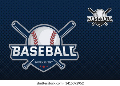 Original vector logo,baseball is depicted on a dark background. The logo shows a ball,two bats, and the inscription - the baseball.