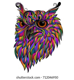 Original vector owl with colored feathers