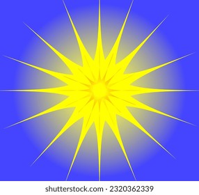 Patrón vectorial original en forma de sol dorado brillante sobre un fondo azul