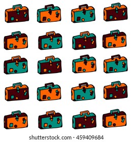 Original vector pattern with illustrations suitcase. For travel enthusiasts. The theme of summer and holidays. It can be used for packaging, invitations, greeting holiday image on a t-shirt, etc.