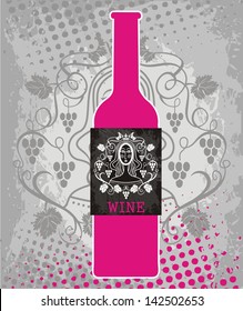 Original vector pink bottle with wine label