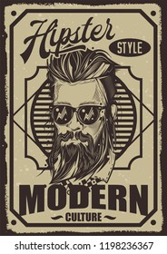 Original vector poster of a man with a hipster hair and beard.
