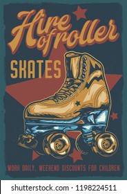 Original vector poster. Roller skating drawn in a retro style.