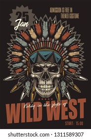Original vector poster in vintage style. Party in the style of the wild West.