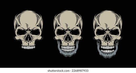 Original vector prints with skulls in vintage style. T-shirt design, design element.