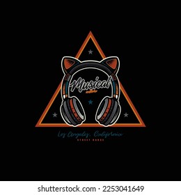 emblema retro vectorial original. Icono de audífonos estéreo inalámbricos de tamaño completo con orejas. Diseño de camisetas. Un elemento de diseño.