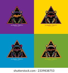 Original vector retro emblem. The icon of full-size wireless stereo headphones with ears. T-shirt design. A design element.