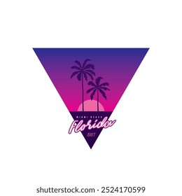 Original vector retro print isolated on white background. Palm trees on sunset background. T-shirt design. Hand drawn, not by AI!