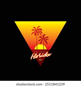 Original vector retro print. Palm trees on sunset background. T-shirt design. Hand drawn, not AI