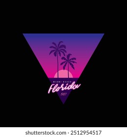 Ursprünglicher Vektorretro-Druck. Palmen auf Sonnenuntergang Hintergrund. T-Shirt-Design. Handgezeichnet, nicht KI