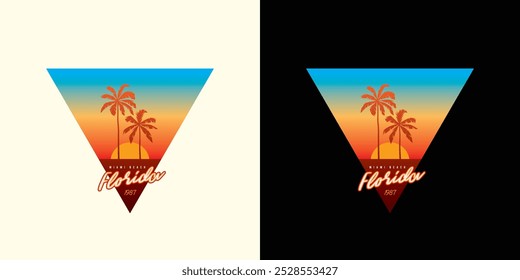 Original vector retro print. Palm trees on sunset background. T-shirt design. Hand drawn, not AI