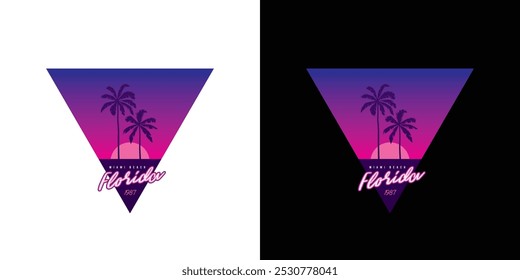 Original vector retro print. Palm trees on sunset background. T-shirt design. Hand drawn, not AI