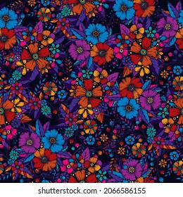 Original vector seamless pattern of flowers in vintage style. A design element.