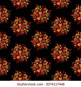 Original vector seamless pattern in vintage style. Background of autumn bouquets of flowers. A design element.