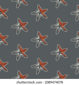 Original vector seamless pattern in vintage style. A starfish on a gray background. A design element.