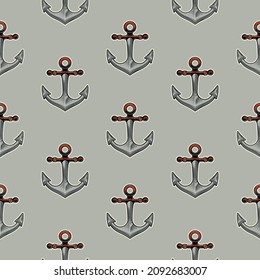 Original vector seamless pattern in vintage style. The anchor of the ship on a light background. A design element.