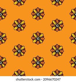 Original vector seamless pattern of vintage-style flowers on a yellow background. A design element.