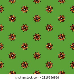 Original vector seamless pattern of vintage-style flowers on a green background. A design element.