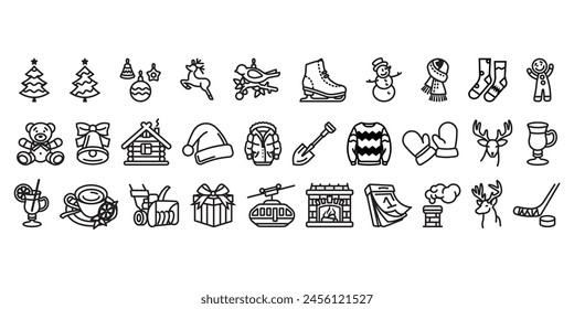 An original vector set of icons on the theme of winter and New Year holidays. Hand drawn, not AI