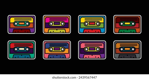 Original vector set of illustrations. The contour icon of a retro audio cassette. Hand drawn, not AI